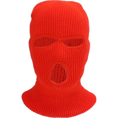 Masque intégral tricoté 3 trous pour sports d'hiver - Coupe-vent chaud ski et moto - Orange fluo (1/5)