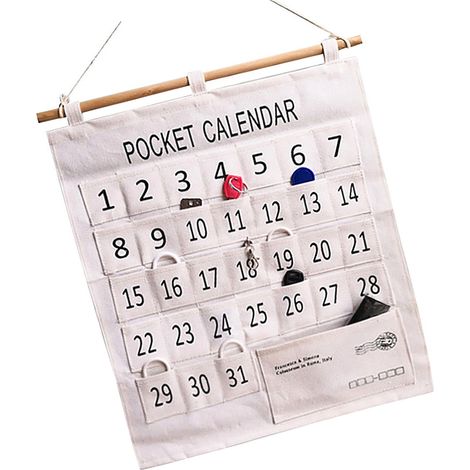 Calendrier mural à pochettes numérotées, tissu coton-lin, check matinal, organiseur suspendu pour classe, 31 pochettes, grande taille (1/5)