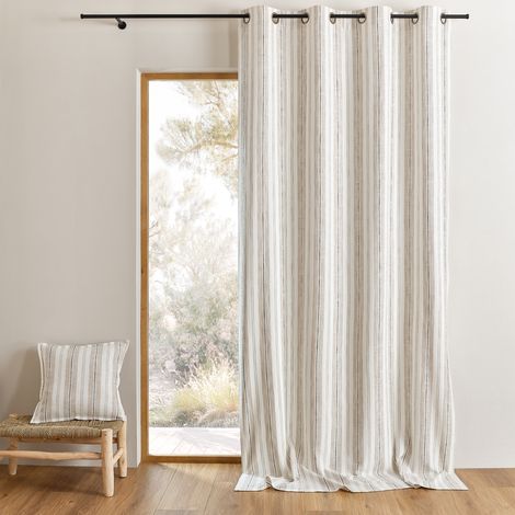 Rideau 100% coton rayures tapissier LOURMARIN Beige 140x260 cm (1/3)