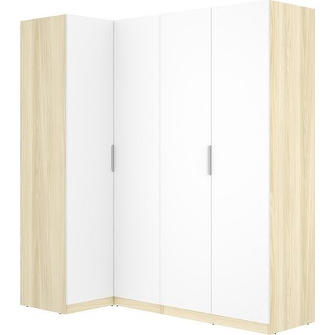 Armadio angolare 4 ante L188cm Bianco e naturale chiaro - KALONY (1/3)