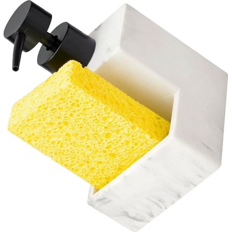 Ensemble Distributeur de Savonnette Blanc avec Pompe à Liquide Vaisselle et Porte-éponge en Résine Cuisine et Salle de Bain Résistant la Casse (1/5)