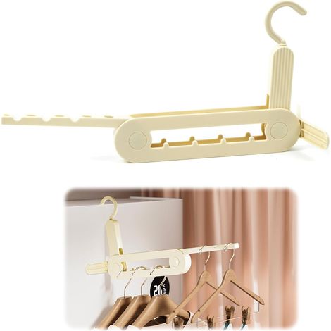 CSPARKV 1PCS Foldable Wall Mounted Coat Hanger with Holes, Portable Coat Rack Door Hanger for Balcony, Bathroom, Laundry Room, Hotel, Apartment (Beige)