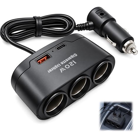 120W Multiprise Allume-Cigare 12V/24V Adaptateur Voiture 3 Prises USB-A/C (1/5)