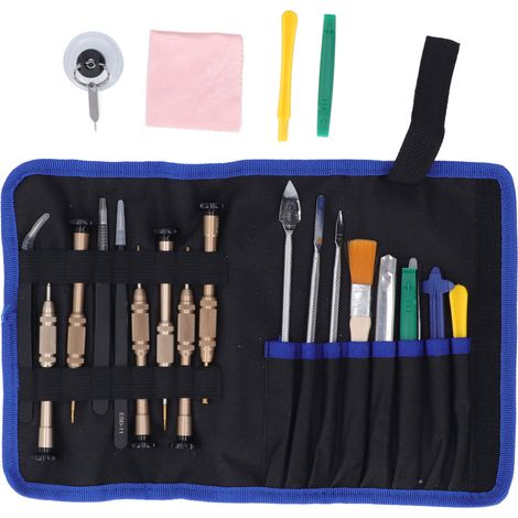 Kit de 21 pièces K-1103 : tournevis, spatule, nettoyant écran, levier, pincettes, brosse de nettoyage, outillage complet (1/5)
