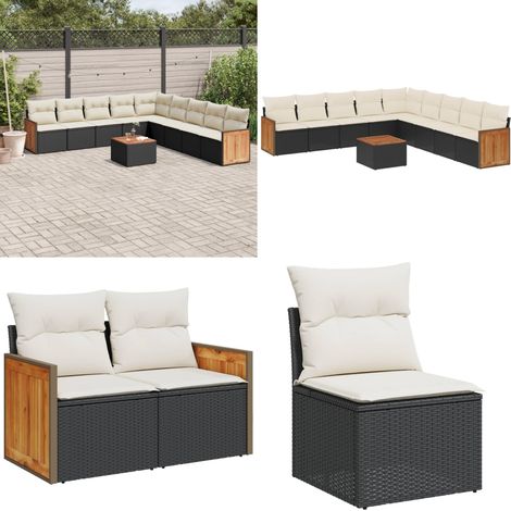 10-tlg. Garten-Sofagarnitur mit Kissen Schwarz Poly Rattan - Gartenmöbel Set - Rattan Möbel - Outdoor Möbel - Esstisch - Sofas - Home & Living (1/5)