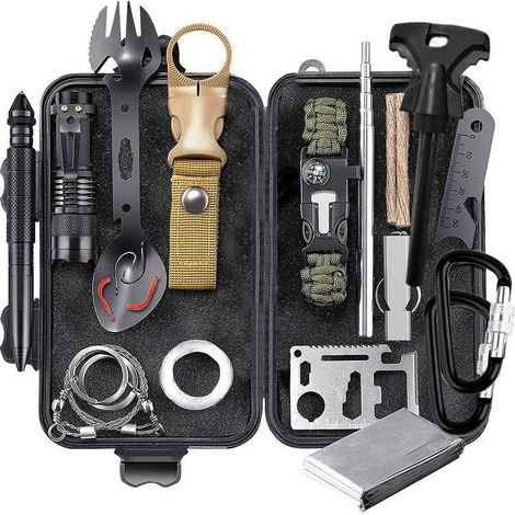 Kit di sopravvivenza in - piscina Kit di sopravvivenza per camping Kit di emergenza - Bracciale - Strumenti - Coperta di sopravvivenza - Nero (1/4)
