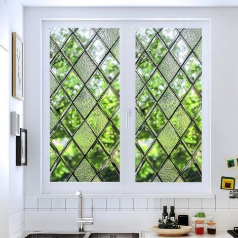 Film pour vitres effet vitrail, 17,7 x 39,3 pouces, 2 pièces, film d'intimité, adsorption électrostatique, décoration de protection solaire. (1/5)