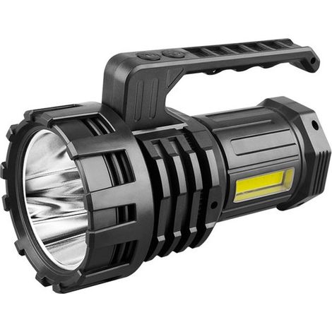 Linterna LED portátil blanca de largo alcance, potente linterna LED para exteriores, foco recargable con batería de larga duración - Negro