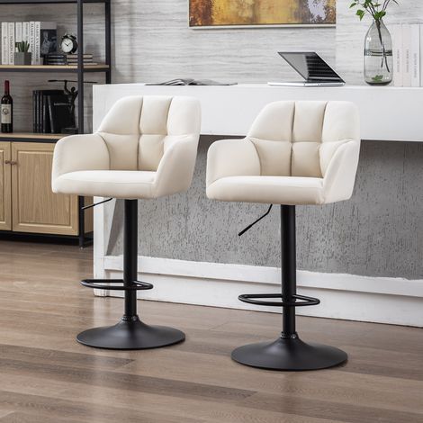 Wahson Set di 2 Sgabelli da Bar in Velluto, Schienale imbottito in stile moderno regolabile in altezza con poggiapiedi in metallo per cucine a isola aperte bar, Beige