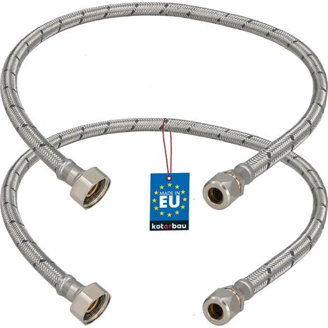KOTARBAU® Lot de 2 Flexible Robinet 1/2" x 3/8" - Tuyau Robinet Cuisine 70 cm - Écrou Tournant x Raccord à Sertir - Rallonge Robinet Cuisine Flexible - Tuyau Flexible Plomberie - Acier Inoxydable (1/4)