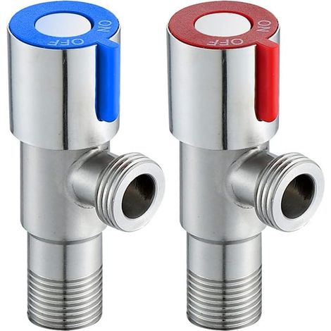 2 Pièces Vanne d'Angle En Acier Inoxydable, Valve Triangulaire, Vanne d'Angle De Robinet, Valve d'Angle En Acier Inoxydable Étanches Pour La Salle De Bain, Cuisine, Toilette (Bleu, Rouge)