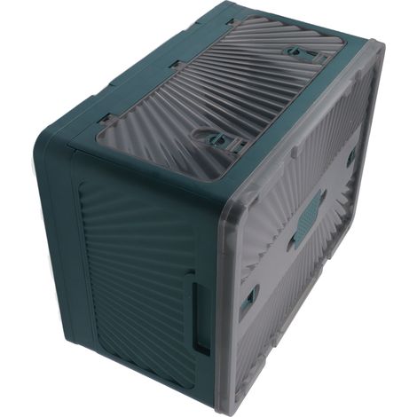 Boîte de rangement pliable en plastique avec couvercle, grande capacité, pour l'extérieur, idéale pour le camping, les pique-niques et la voiture. Vert moyen. (1/5)