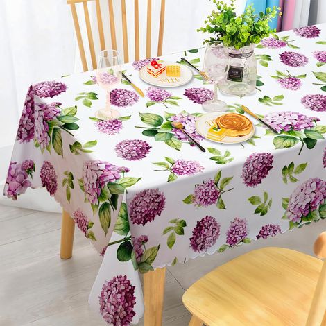Nappe rectangulaire résistante aux intempéries, lavable, en polyester, motif floral hortensia, nappe d'extérieur pour jardin, cuisine, salle à manger, balcon, pour 2 à 3 personnes, imperméable (1/5)