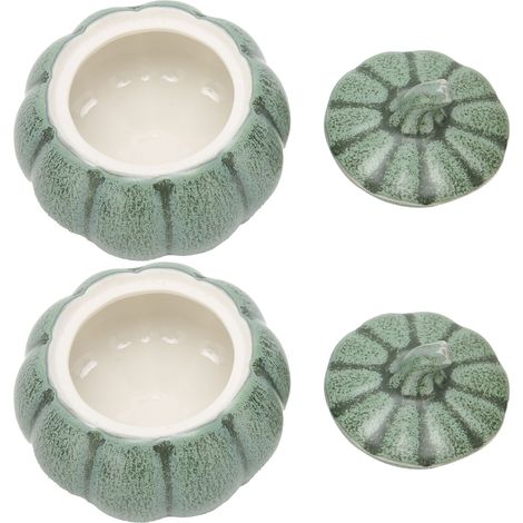 Lot de 2 boîtes hermétiques en forme de citrouille pour feuilles de thé, café et céréales (vert). (1/5)