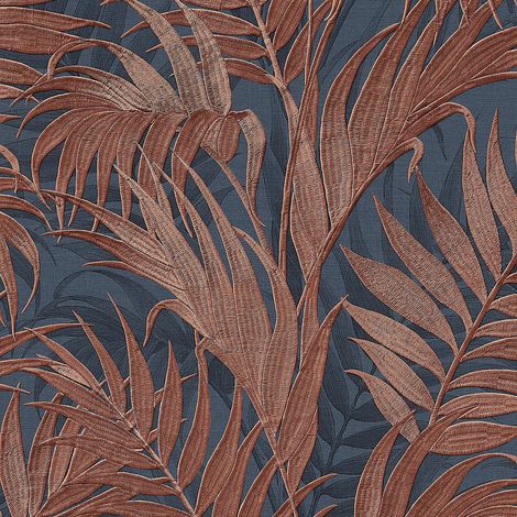 Natur Tapete Profhome GR322109-DI heißgeprägte Vliestapete mit floralen Ornamenten schimmernd blau violett-blau kupfer-braun achat-grau 5,33 m2