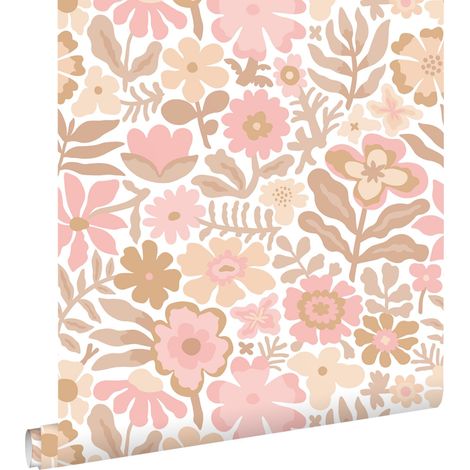 papier peint fleurs blanc, beige et rose - ESTAhome (1/5)
