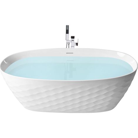 Baignoire Ovale Moderne en Acrylique Autoportante 170 x 80 cm Finition Brillante Motif Diamant Blanche Chubut (1/5)