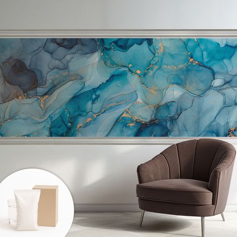Papier peint avec colle pour décoration moderne de salon chambre à coucher cuisine et bureau Facile Abstrait bleu 250x104 cm (1/5)