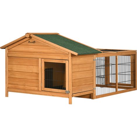 Wooden Rabbit Hutch Outdoor, Guinea Pig Hutch, Detachable Pet House Animal Cage  Openable Run & Roof Lockable Door Slide-out Tray 146 x 95 x 69cm (1/5)