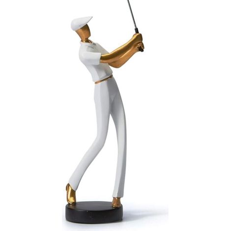 Art Golfeur Figurine Statue Décor Golf Sculpture Résine Arts Cadeau Blanc 24cm