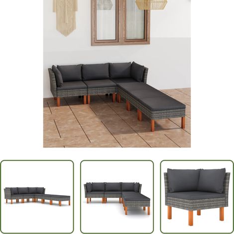 Canapé extérieur -  Salon de jardin 6 pcs avec coussins Résine tressée Gris (1/5)