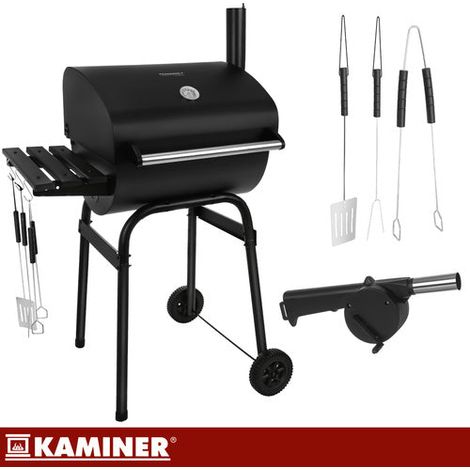 Barbecue de jardin avec couvercle 82x51x117cm thermomètre + souffleur + accessoires (1/5)