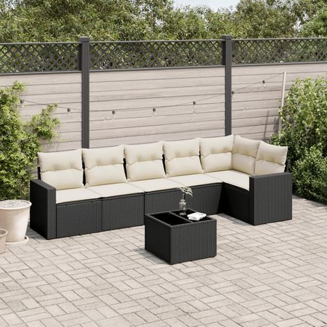 Teenpull – 7-tlg. Garten-Sofagarnitur mit Kissen Schwarz Poly Rattan (1/3)