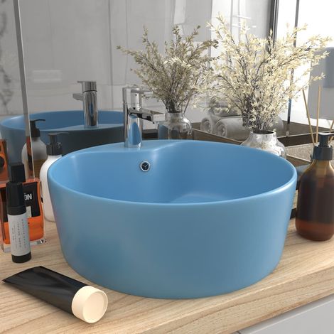 Lavabo de luxe avec trop-plein Bleu clair mat 36x13cm Céramique (1/5)