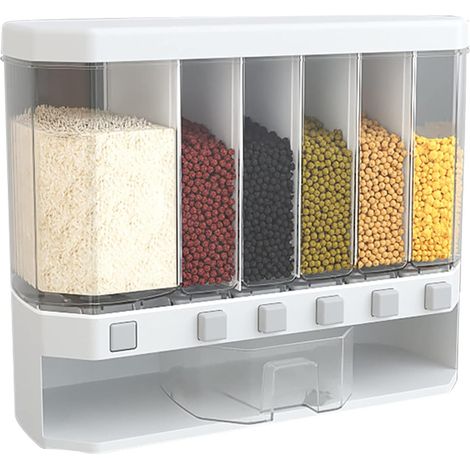 Rangement mural pour riz, distributeur de céréales et autres aliments secs - 6 compartiments pour un gain de place dans la cuisine (1/5)