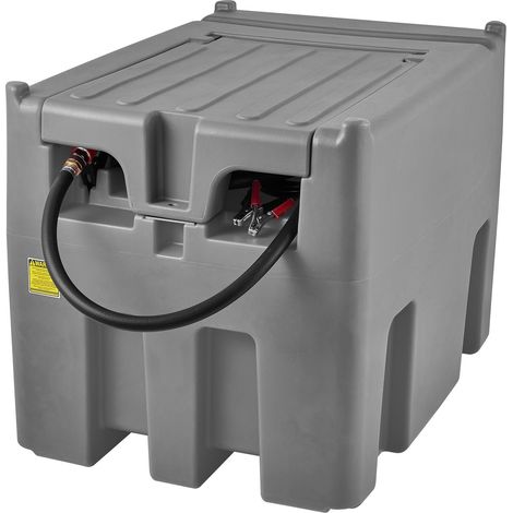 Réservoir de carburant diesel portable, 439,1 L, débit 37,85 L/min, avec pompe électrique 12V et tuyau en caoutchouc de 399,3 cm, en PE, gris, pour transport facile de carburant. (1/5)