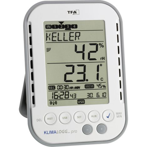 TFA Dostmann KlimaLogg Pro Luftfeuchtemessgerät (Hygrometer)  1 % rF 99 % rF Datenlogger und Funk-US
