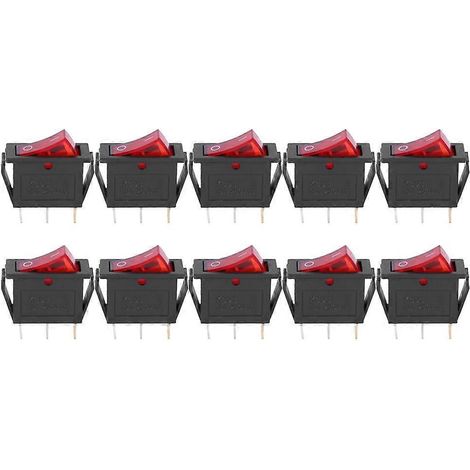 Lot de 10 interrupteurs à bascule tripolaires marche/arrêt avec voyant rouge, 2 positions, accessoire KCD3 pour appareils électroménagers (1/4)
