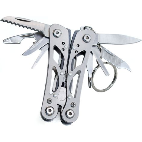 Pinza multifunzione monoblocco 8 in 1 in acciaio inox con sistema di bloccaggio automatico, ideale per attività all'aperto, sopravvivenza, campeggio, escursionismo e piccole riparazioni. (1/5)