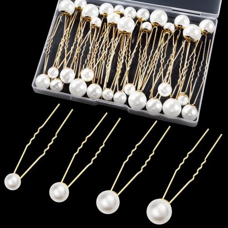 32pcs Pince chignon, Perles, Forme U, 4 tailles, Accessoire mariage, Coiffure élégante, Mariée, Demoiselle d'honneur