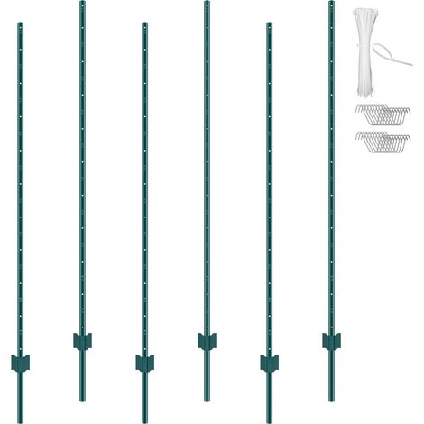 Poteau de Clôture en Métal 182,88 cm, Lot de 6, Piquets de Clôture en Acier au Carbone Robuste, Poteaux Métalliques pour Jardin, Pelouse, Fermes, Clôtures Extérieures, Potagers, Routes, Vert (1/5)