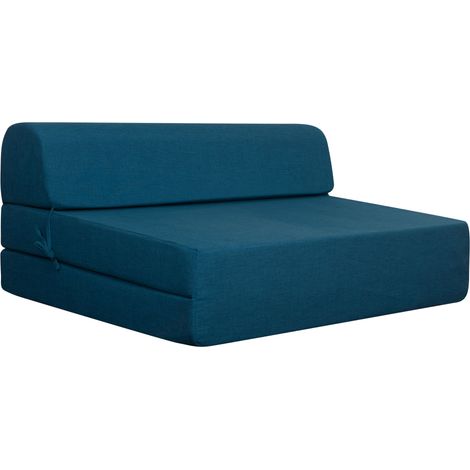 Terre De Nuit – Chauffeuse convertible 2 places en mousse bleu – Assise rembourrée 47 cm – Dimensions couchage L 180 x l 119 cm – Fabrication française
