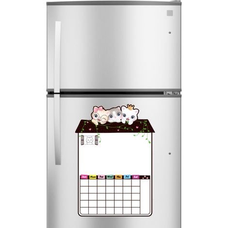 Tableau blanc magnétique pour réfrigérateur, en PVC souple à forte adhérence, avec stylo et gomme, motif chat (38,5 x 41,1 cm / 15,2 x 16,2 pouces) (1/5)