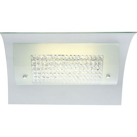 Deckenlampe Deckenleuchte Kristallleuchte Wohnzimmerlampe, Kristalle klar klassisch Glas satiniert, LED 15W 1100Lm neutralweiß, HxBxL 10,5x34x35cm