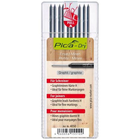 Estuche 10 minas Dry, en blister, grafito H PICA 4050/SB