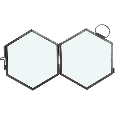 Cadre photo hexagonal géométrique suspendu en verre pour spécimen de plante ou de fleur séchée (présentoir à pinces). (1/5)