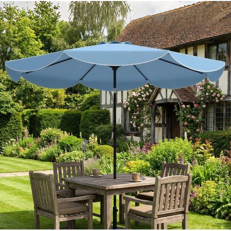 Parasol rond 265 cm en métal bleu ciel, facile à monter, modulable pour balcon FLORAGRACE (1/5)