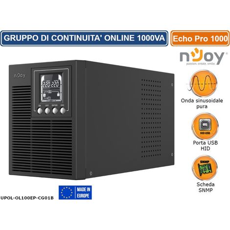 UPS 1000VA GRUPPO DI CONTINUITÀ NJOY ECHO 1000 PRO ON-LINE DOPPIA CONVERSIONE 800W ONDA SINUSOIDALE PURA DISPLAY LCD 3 PRESE SCHUKO RS232 HID USB (1/4)