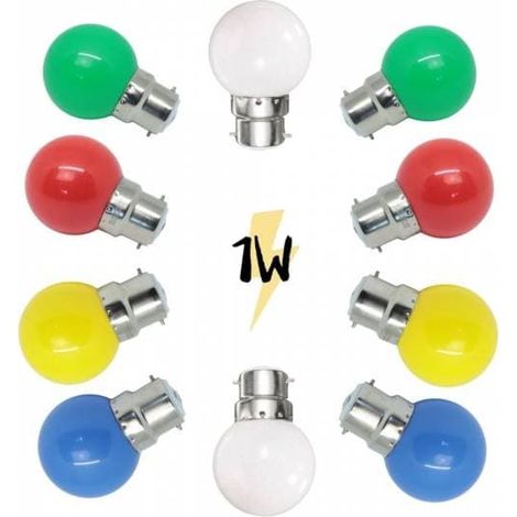 Lot de 10 Ampoules Guinguette B22 1W Multicolores et blanc chaud LED à baïonnettes plastique professionnelle (1/5)
