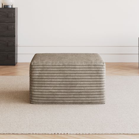Pouf Ottoman Chameau Y172, couleur Camel, 1 pièce, ottoman en tissu marron, repose-pieds élégant pour salon, rangement intégré, style scandinave (1/5)
