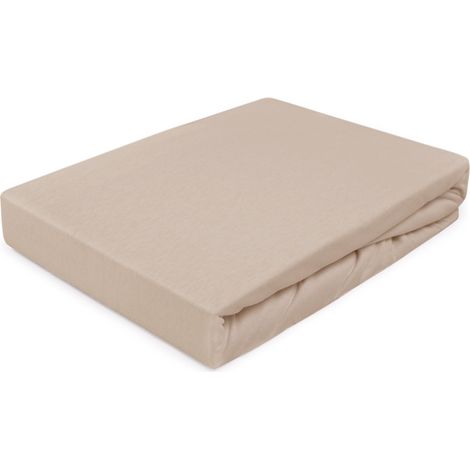 Sábana bajera ajustable de algodón 70x140 cm, jersey 100% algodón beige (1/5)