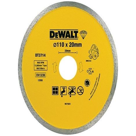 Dewalt – Disque diamant Ø110mm pour scie à carrelage – Rebord continu pour coupes nettes – Alésage 20mm – 5mm segments