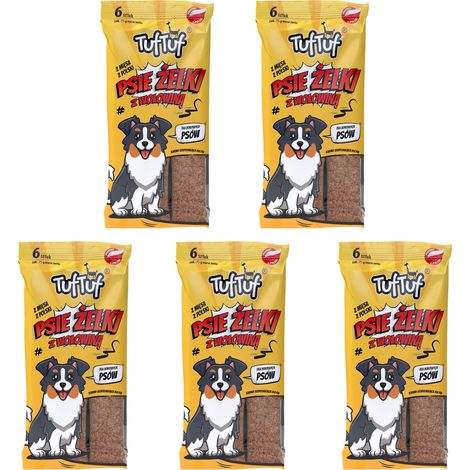 TufTuf Hunde-Gummibärchenstreifen, Leckerlis für Hunde, Rindfleisch, 5 x 200 g (1/4)