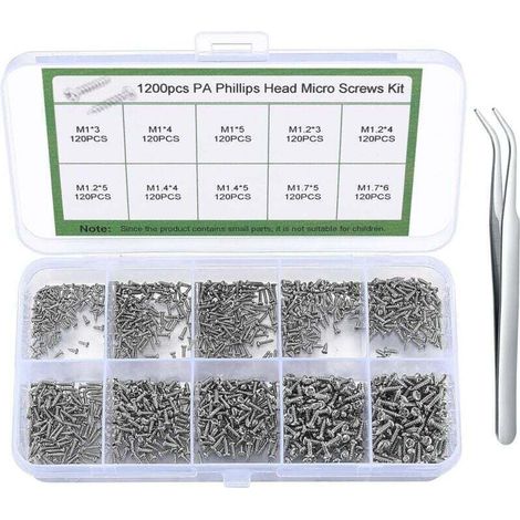 1200 piccole viti, mini viti autofilettanti, assortimento di minuscole viti a testa tonda per occhiali, orologi, telefoni, fotocamere, computer portatili - M1/M1.2/M1.4/M1.7