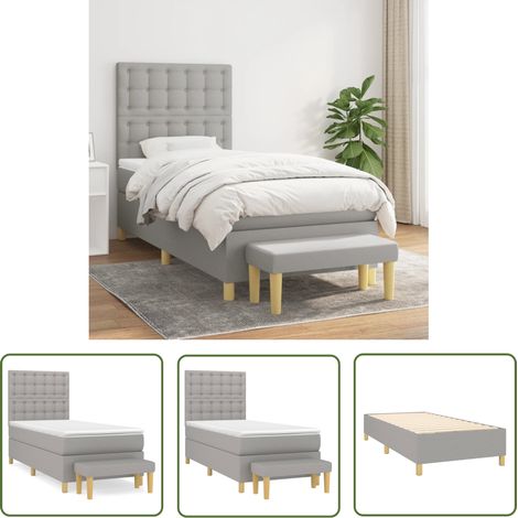 The Living Store Sommier à lattes de lit avec matelas Gris clair 100x200cm Tissu - Lit Plateforme - Lit Double - Matelas Ressorts Ensachés - Têtière Ajustable - Canapé Lit (1/5)