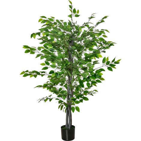 Künstlicher Ficusbaum groß 135 cm Kunstpflanze, Plastik Künstliche Pflanzen Ficus im Topf, Kunstbaum wie echt mit Zement, Kunstgras für Wohnzimmer Schlafzimmer Büro Garten Aosom (1/5)